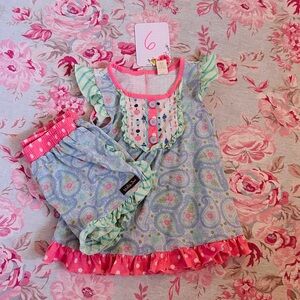 Matilda Jane Blue Paisley Pajama Set with Pink Accents